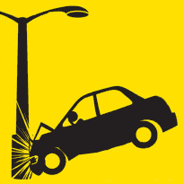 Car accident illustration car hits lightpole